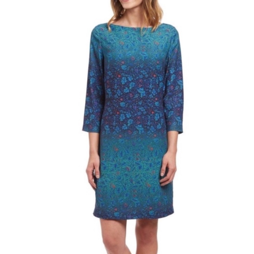 Marchesa Voyage Blue Green Floral Shift Dress Sz 4 NWOT!
